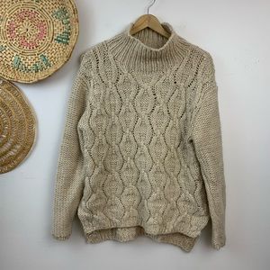 H&M cream cable knit mock neck sweater